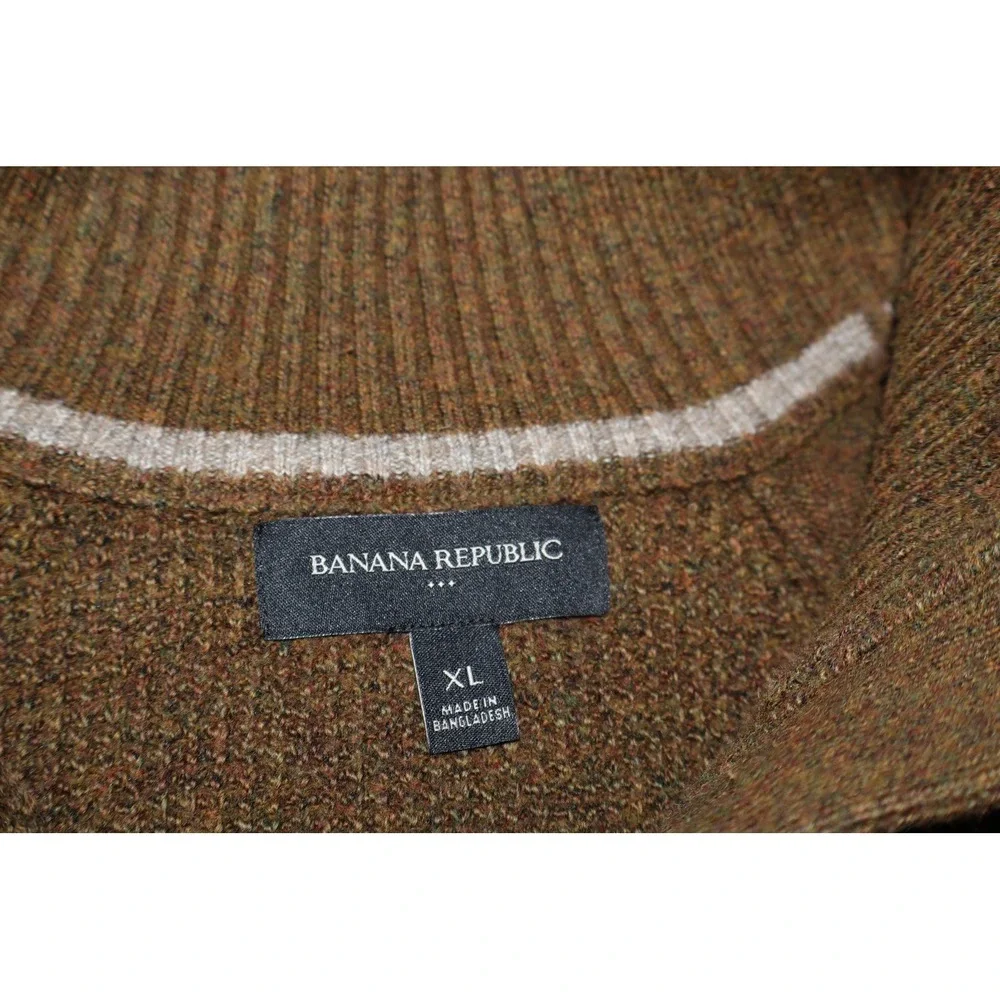 Banana Republic Sweater Mens XL Brown Mock Neck Button Pullover Henley